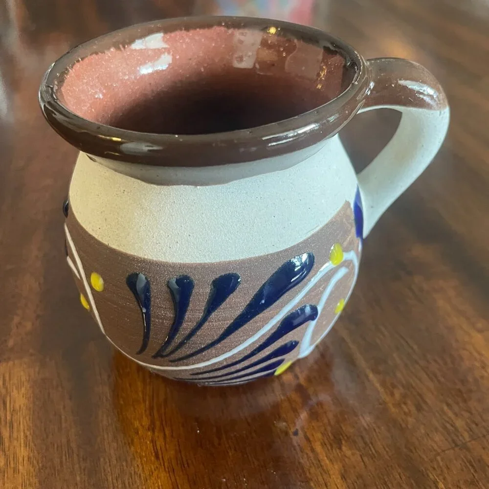 Brown Navy Mexican Pottery Mug Collectible Folk Art!